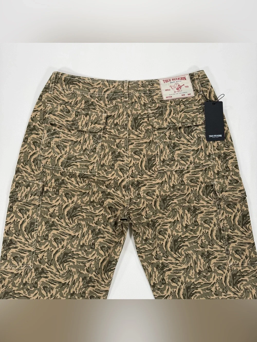 NWT True Religion Mens Size 34x32 Abstract Camo SN Cargo Pants Swirl Green $129